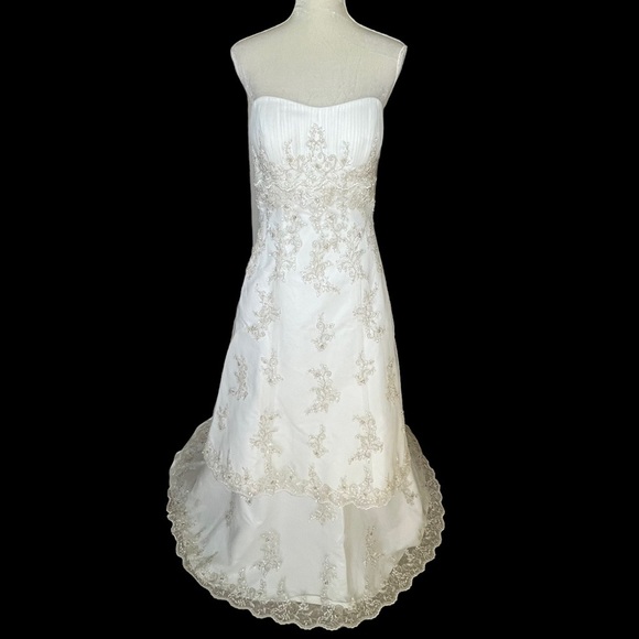 Wedding Dress Bridal Gown Ivory Gold Size 12 Convertible Two Length Embellished - Picture 2 of 16